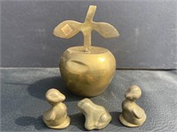 Brass apple bell & 3 mini animals