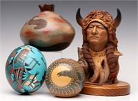 ARTIST SIGNED NATIVE AMERICAN POTTERY & SCULPTURE