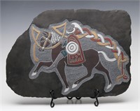 REG BEACH CARVED AND PAINTED SLATE WITH CELTIC WAR