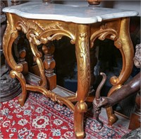 A LATE 20TH C. CARVED, GILDED FRENCH STYLE CONSOLE