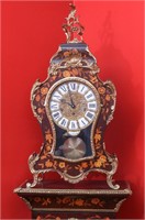 MARQUETRY CLOCK SIGNED HERMLE ON MATCHING PEDESTAL