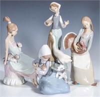 A COLLECTION OF FOUR LLADRO PORCELAIN FIGURES