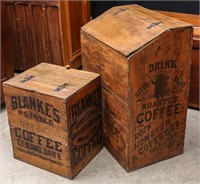 TWO WOOD ADVERTISING COFFEE BINS CIRCA 1910