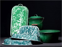 GREEN GRANITEWARE COLLECTION INCLUDING CHRYSOLITE