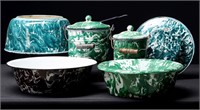 COLLECTION OF CHRYSOLITE & OTHER GREEN GRANITEWARE