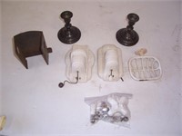 (2) Vintage wall lights with pull chain, soap