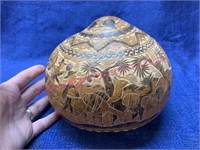 Beautiful hand carved gourd jar