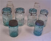 (4) Blue Atlas and Ball quart jars (2) blue pint