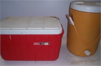 Coleman cooler and water cooler.