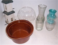 Various glass vases crock pot bowl fish bowl and