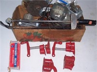 Assortment of tools including (2) pipe clamps.