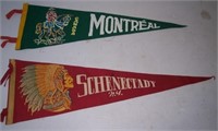 Vintage Montreal and Schenectady penants.