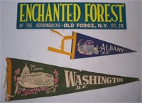 Assortment of Vintage penants and sign.