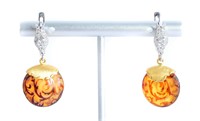 22K YG Amber Etched Diamond Earrings