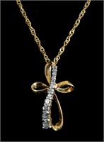 14K Yellow Gold & Diamond Cross Pendant Necklace