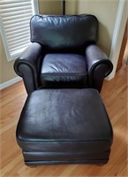 Midnight Black Leather Armchair & Ottoman #1