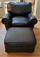 Midnight Black Leather Armchair & Ottoman #2