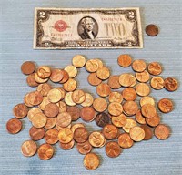 US Wheat Memorial Indian Head Pennies 1928 $2 Bill