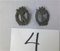 2 HOLLOW BACK WWII GERMAN INFANTRY ASSUALT BADGES