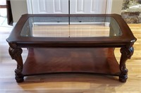 Quality Coffee Table Carved Legs Glass Insert Top