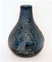 2004 Deep Blue Art Glass Vase Janet Zambai Casper