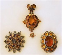 Three BIG Costume Jewelry Rhinestone Brooches