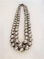 Mexican Sterling Silver Two Strand Bead Necklace