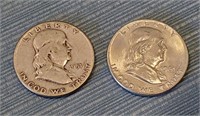 90% Silver 1961-D 1951-P Franklin 1/2 Dollar Coins