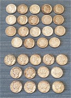 16 Roosevelt & 13 Mercury 90% Silver US Dime Coins