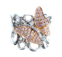 18K WG RG Butterly Ring w/57 Diamonds