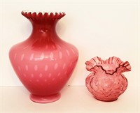 Big 11" FENTON Cased Glass Vase & Cranberry Vase