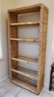 Wicker Storage Shelving Unit With Glass Shelves