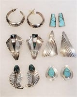 6 Pairs SW Turquoise & Sterling Earrings Zuni Etc