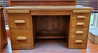 Antique Oak Flat Top Double Pedestal Office Desk