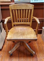 Antique Oak Rolling Swivel Office Desk Chair
