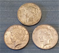3 US Peace Silver Dollar Coins 1925-S 1926-S 1927D