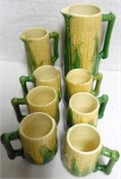 Pair of Corn Pitchers and 6 Mugs