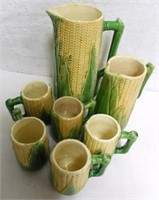 Pair of Corn Pitchers and 5 Mugs