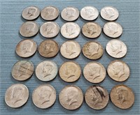 25 US 40% Silver Kennedy Half Dollar Coins 1965-69