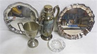 Silver Plate Trays / Cocktail Shaker / Trophy