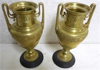 Pair of Brass Urns on Metal Bases
