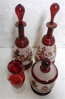 Ruby Dresser Set Perfumes /  Red Vase