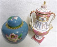 Pair of Urns 1 Porcelain / 1 Cloisonne