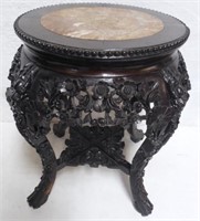 Carved Wood and Marble Stand