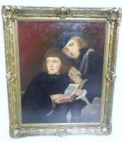 Oil on Board Couple with Book