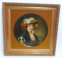 Portrait Oil on Large China Plate Signed Wagner