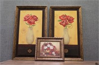 Four Floral Print Framed Wall Hangings