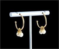Pair, 14K Yellow Gold Earrings w/Pearls
