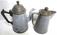 Pair Graniteware Coffee Pots