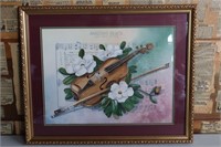 Violin Music Floral Framed Art Print